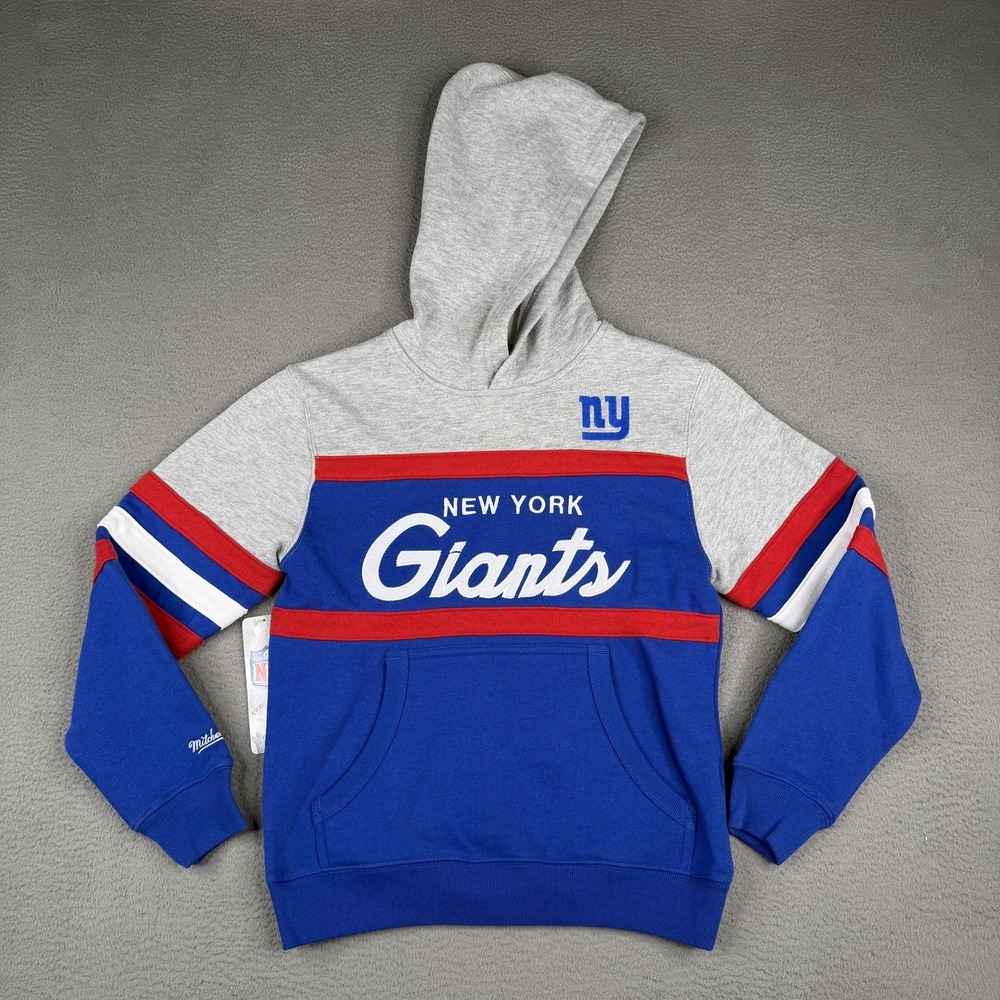 New York Giants Hoodie Sweatshirt Boys 8 Blue NFL Football Mitchell & Ness $65